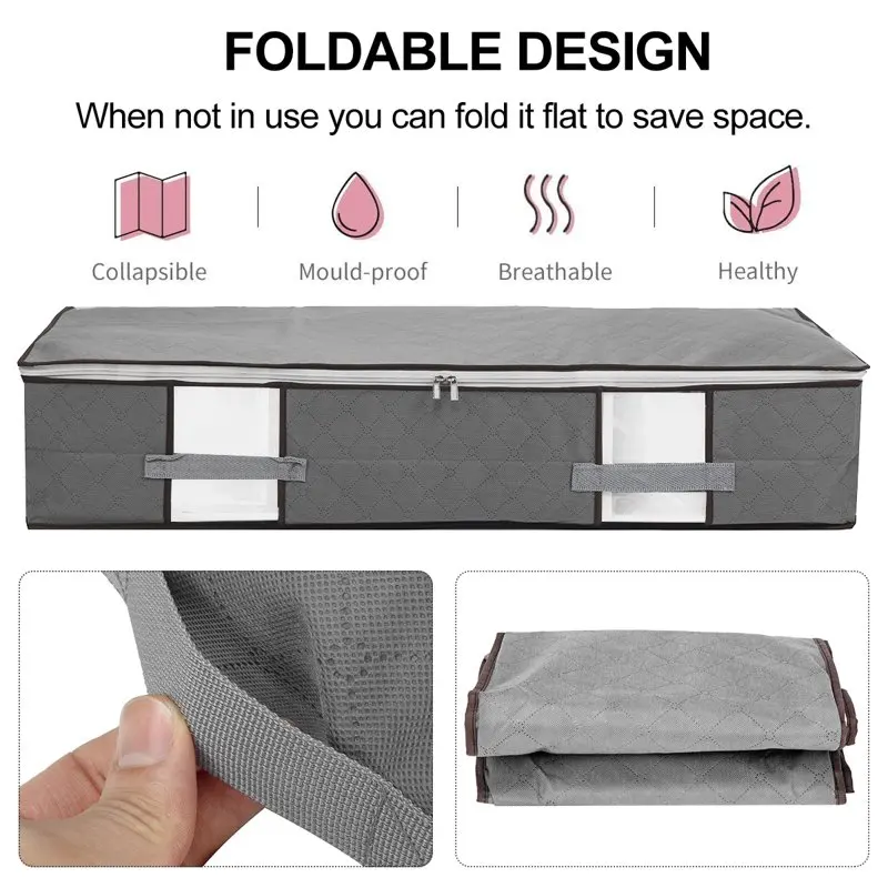 Under Bed Storage Bag 4-pack Large Capacity Foldable Underbed Organizer with Clear Window, Sturdy Handles and Zippers for Season