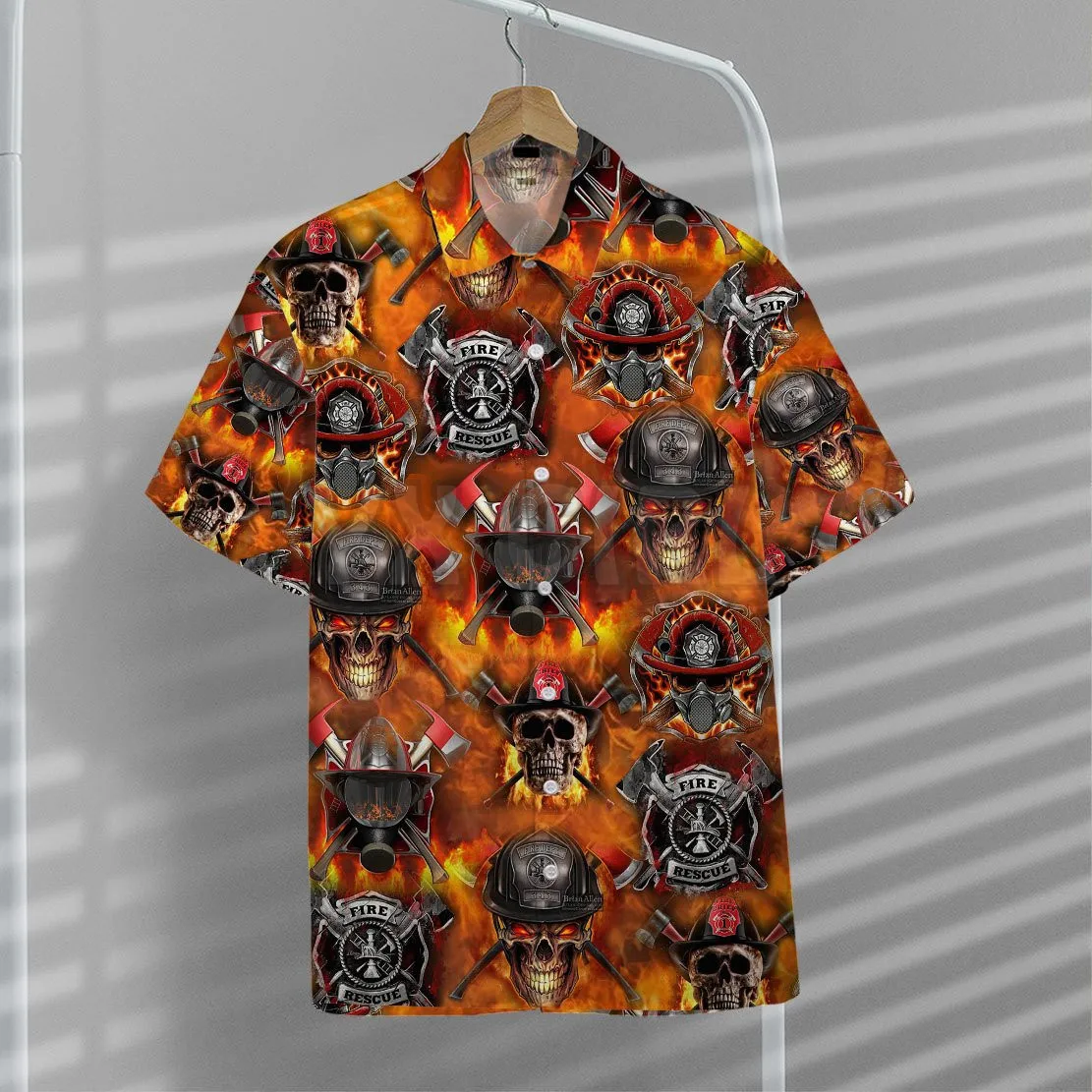 Firefighter Skull 3D All Over Printed Hawaiian Shirt Men's For Women's Harajuku Casual Shirt Unisex