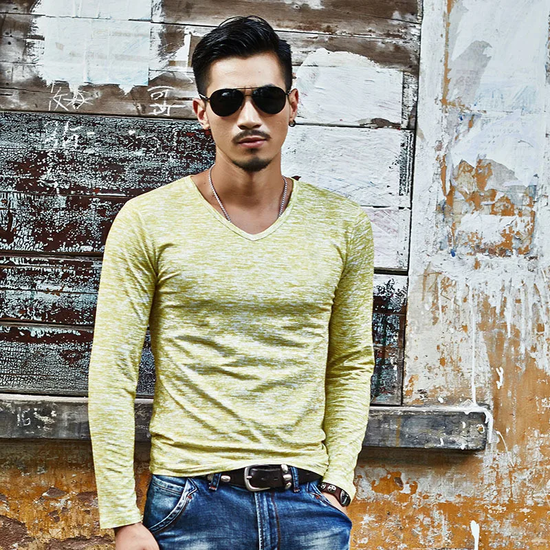 

B1856 NEW Trendy Men T Shirt Casual Long Sleeve Slim Men's Basic Tops Tees Summer Stretch T-shirt Mens Clothing Chemise