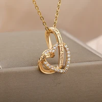 double love heart pendant necklace for women stainless steel gold color necklaces couple jewelry valentines day gift
