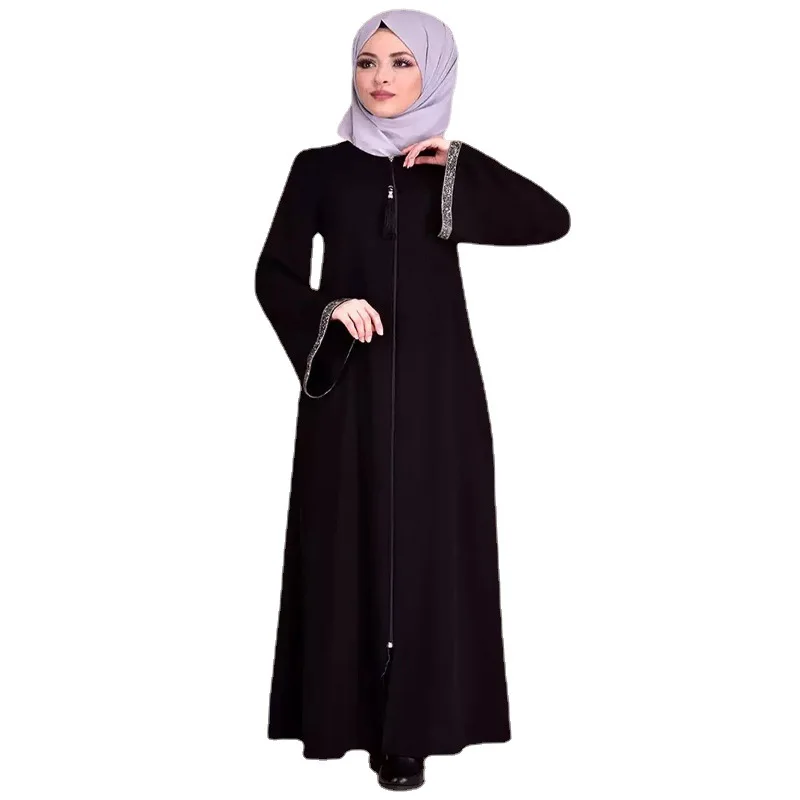 Muslim Women's Long Dress Middle East Dubai Turkish Jalabiya Zipper Cardigan Robe Muslim Fashion Abaya Kimono Femme Musulman