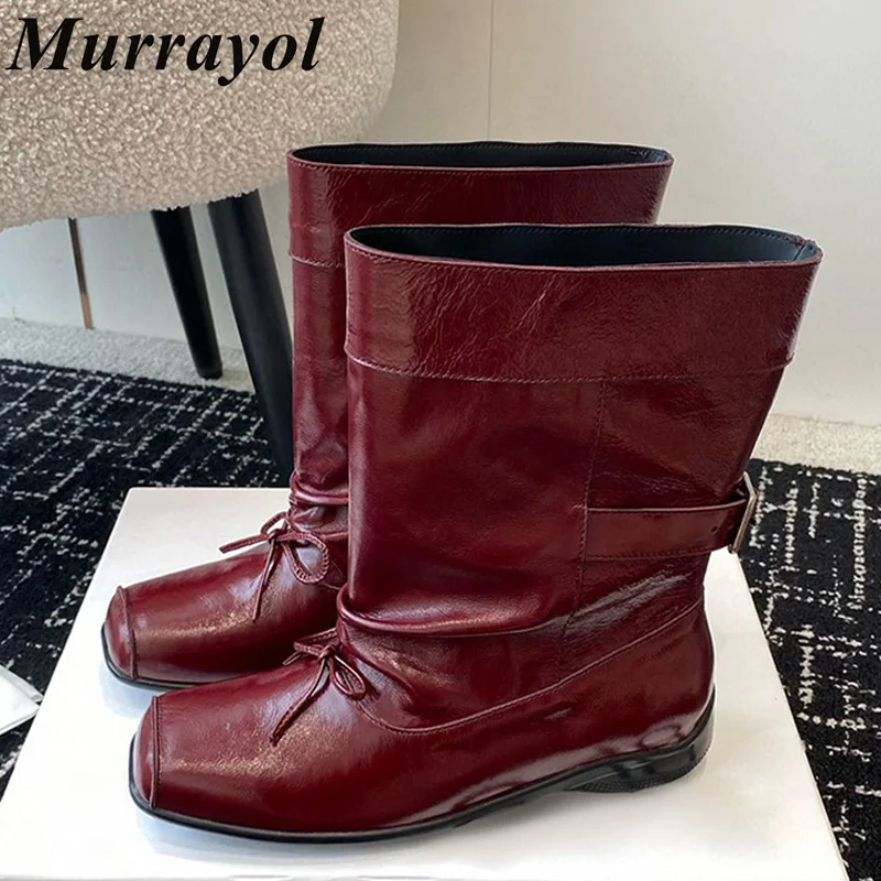 Новые однотонные сапоги до середины икры из натуральной кожи женские