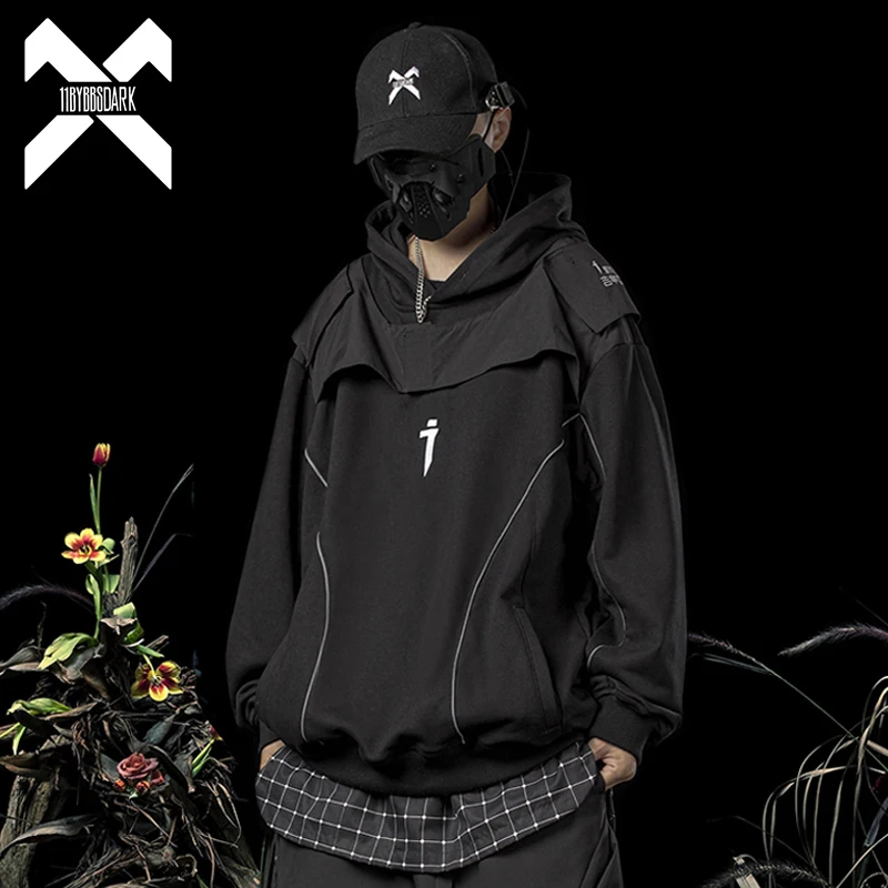 11 BYBB'S DARK Techwear Hip Hop Hoodie Men 2022 New Fake two Pieces Patchwork Sweatshirts Streetwear Pullover Hoodies