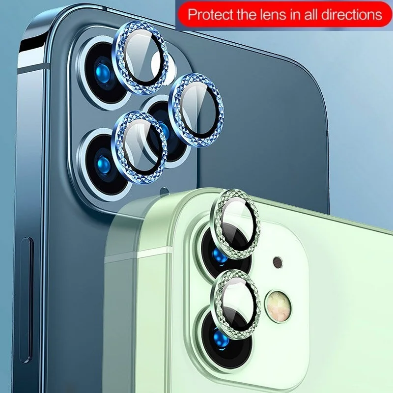 100pcs Diamond Camera Lens Protector For iPhone 14 13 12 11 Pro Max Mini Camera Metal Ring Glass For iPhone 14 Protective Cap