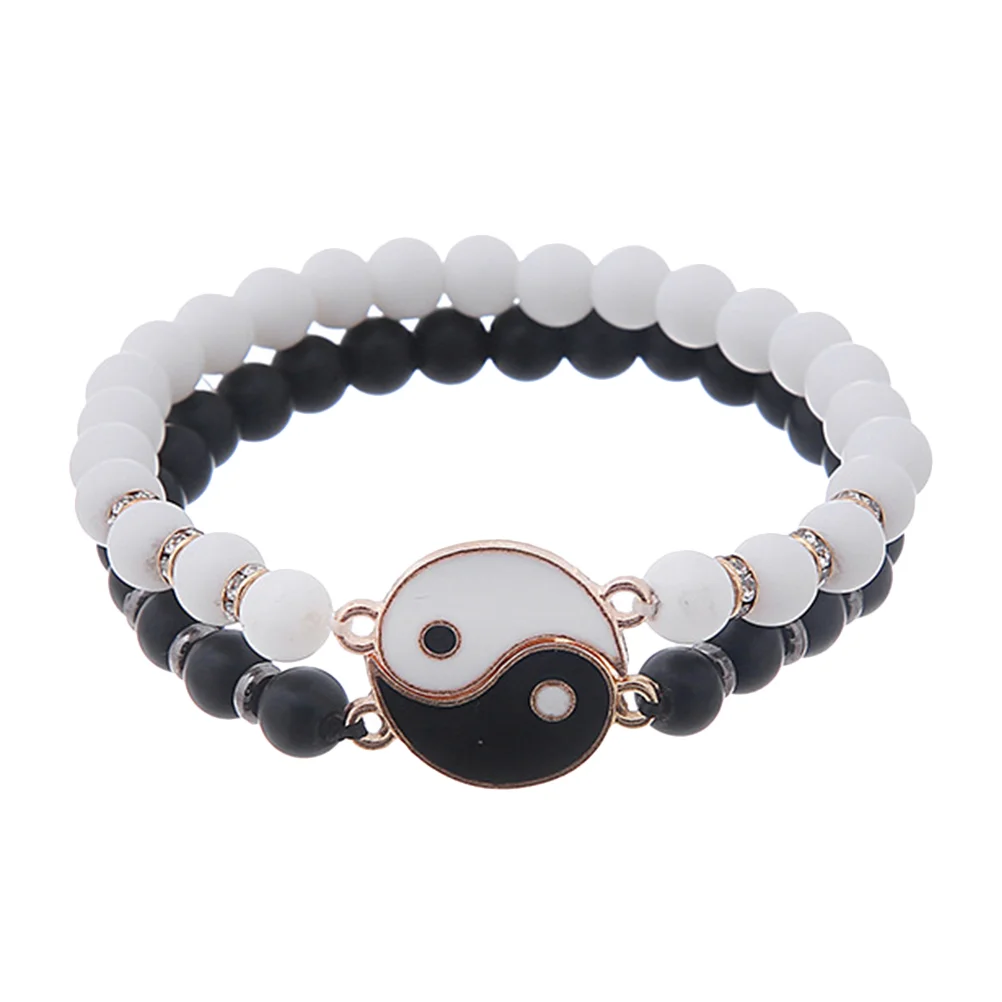 

Matte Black White Bracelet Beaded Bracelets Yin Yang Friends Matching Friendship