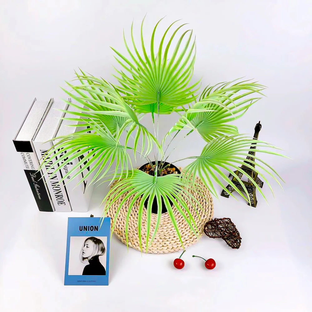 

50cm Fake Monstera Tree Tropical Artificial Plants Branch Big Plastic Fan Aoi Leaf False Palm Tree Leaves For Home Garden Decor