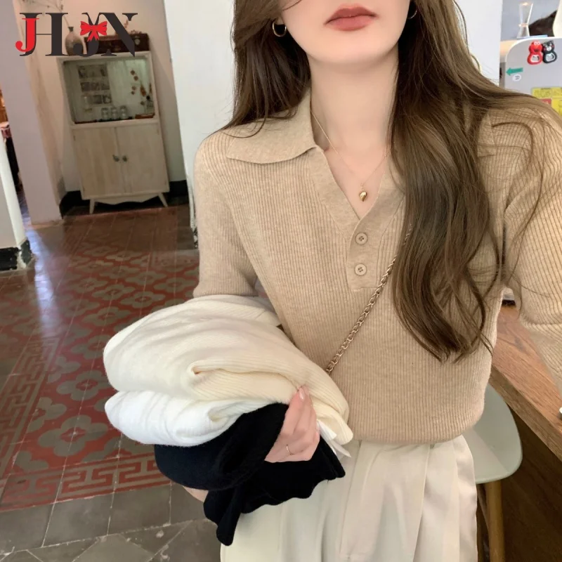 Топы в студенческом стиле вязаная одежда новинка 2024 стильная рубашка-поло с