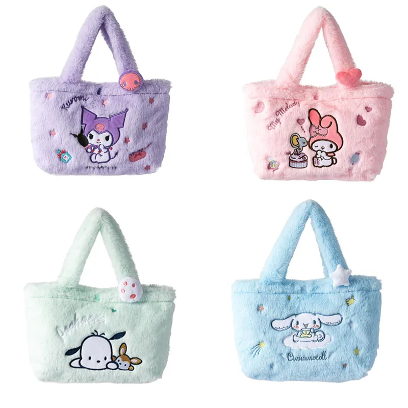 2022 Sanrioed Plush Anime Cinnamoroll Melody Kuromi Handbag Bento Bag Cartoon Soft Stuffed Plushie Lunch Box Storage Bag Gifts