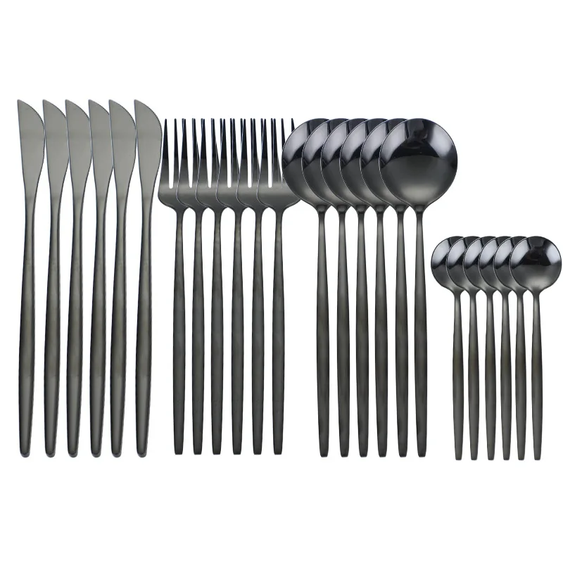 

Набор черной столовой посуды из нержавеющей стали в западном стиле, 24 шт.