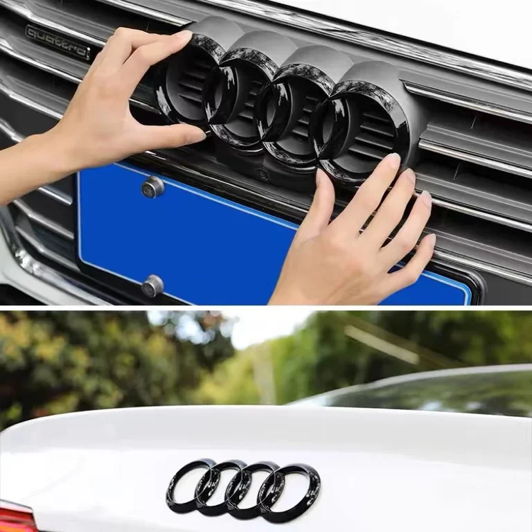 Фото Black Silver ABS 4 Ring Car Hood Bonnet Front Grill Trunk Rear Emblem Logo Badge Sticker For Audi A3 A4 A5 A6 A7 TT Q2 Q3 Q5 Q8 №1