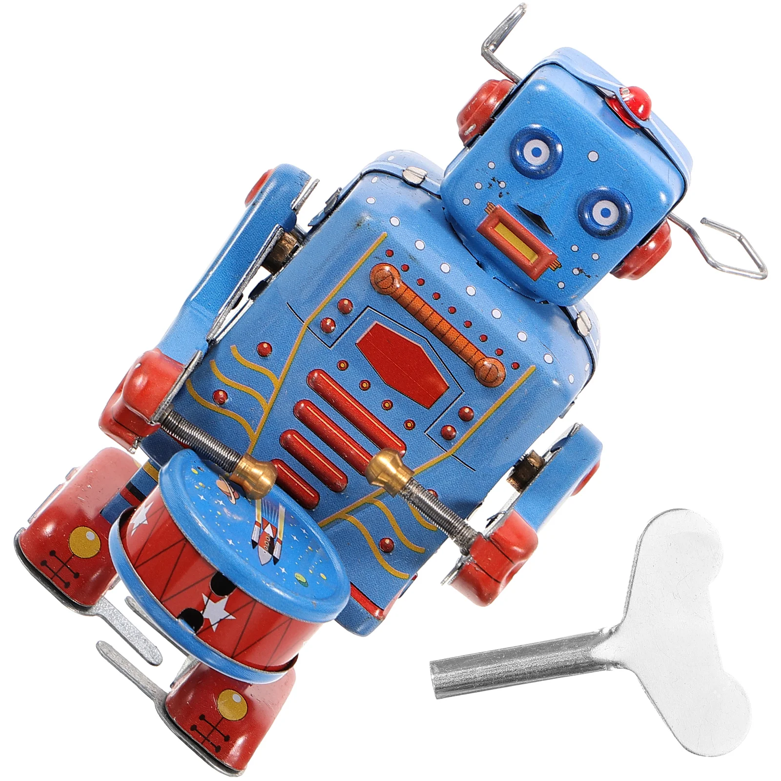 

1pc Clockwork Drumming Robot Toy Tinplate Vintage Wind up Toy Childhood Memory Toy