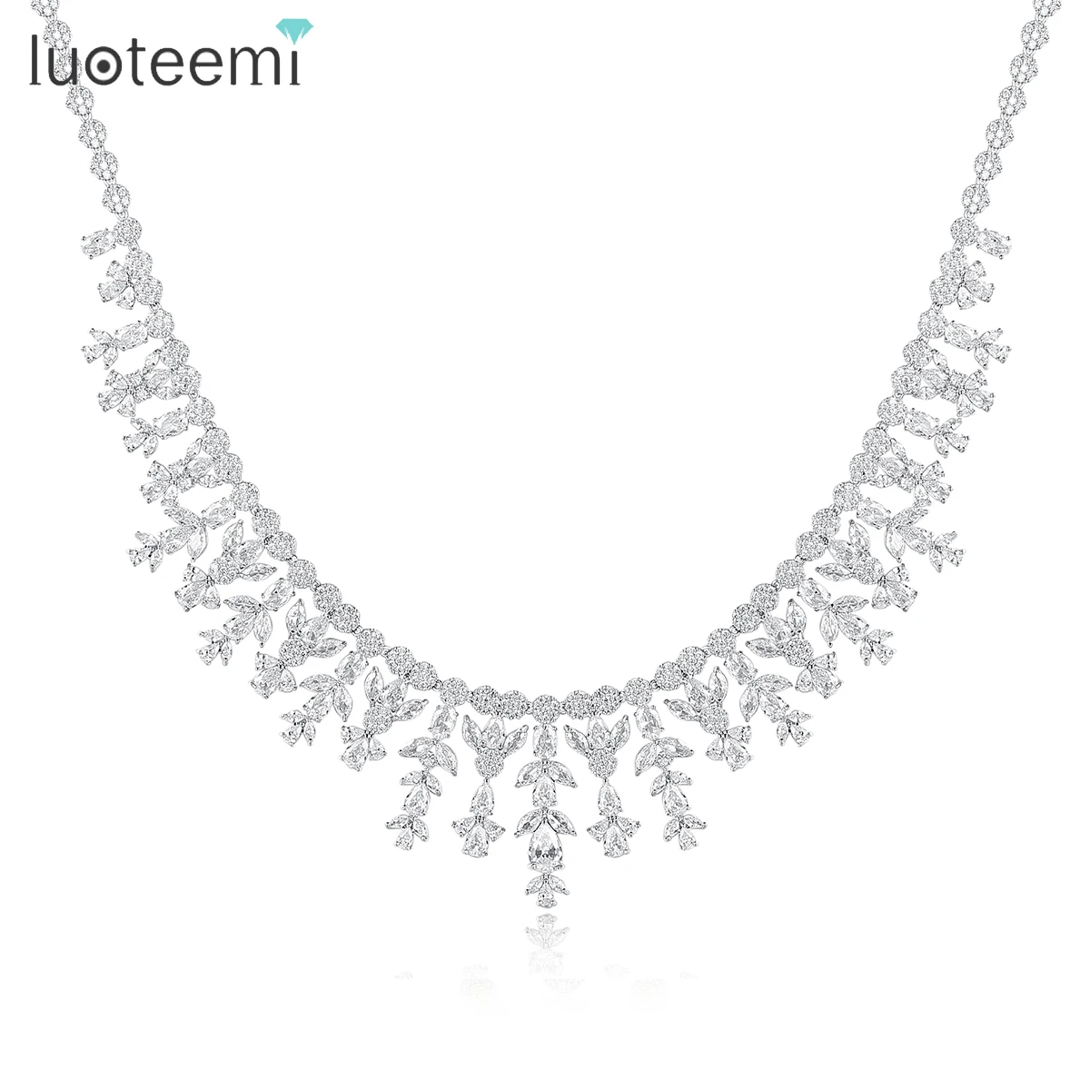 

LUOTEEMI 2023 New Arrival Cubic Zirconia Multiple Tassel Crystals Wedding Necklace Luxury Bridal Engagement Gorgeous Accessories