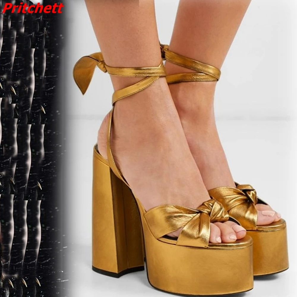 

Cross Tied Butterfly Knot Women Sandals Peep Toe Ankle Strap Platform High Square Heels 2023 New Arrivals Party Fashion Shoes