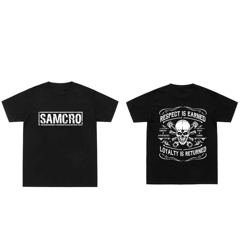 

Sons of Anarchy SAMCRO Letter Print T-shirt Respect Is Earned Loyalty Is Returneo Tshirt Men Women Fashion Personality Tees