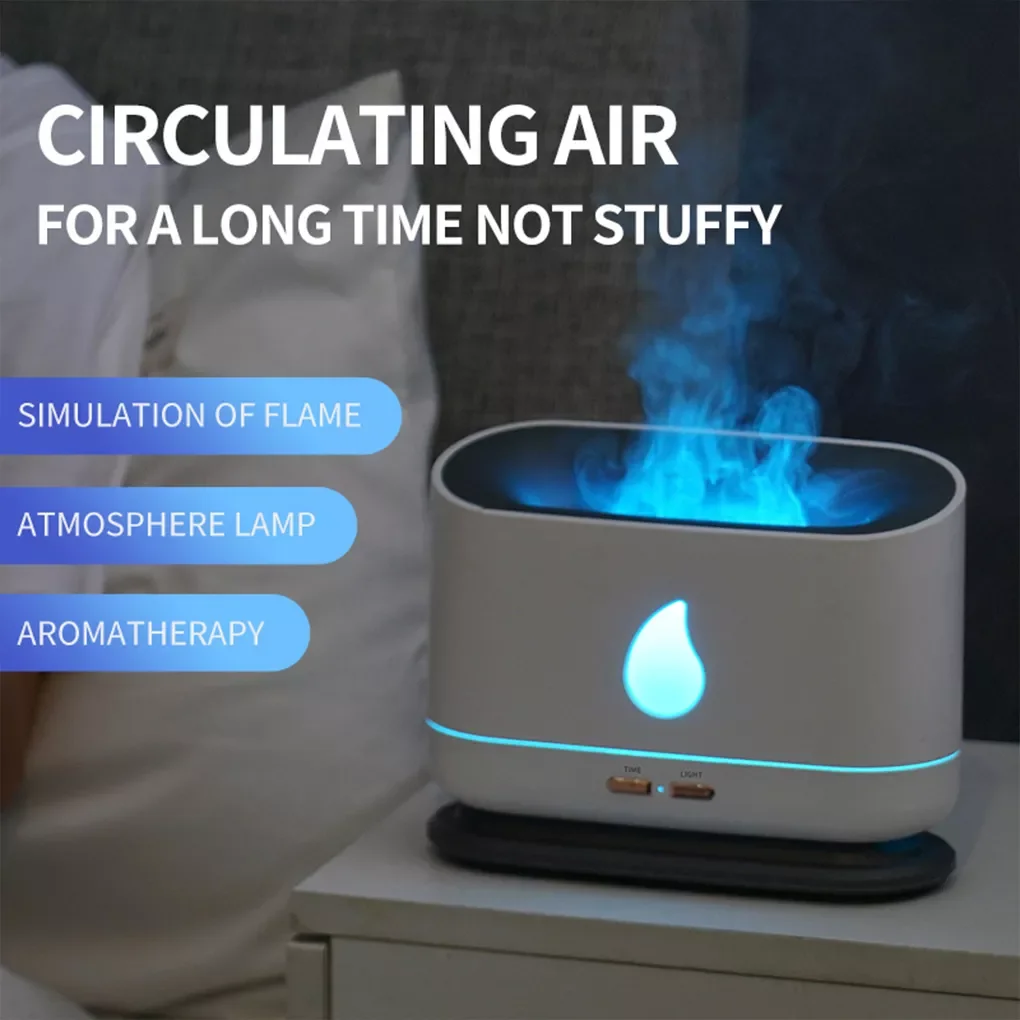 Simulation Flame Air Humidifier Bedroom Office Indoor Aroma Diffuser LED Sleeping Auto-off Portable Mist Maker