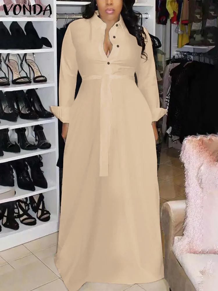 Женское платье-рубашка с длинным рукавом свободного покроя