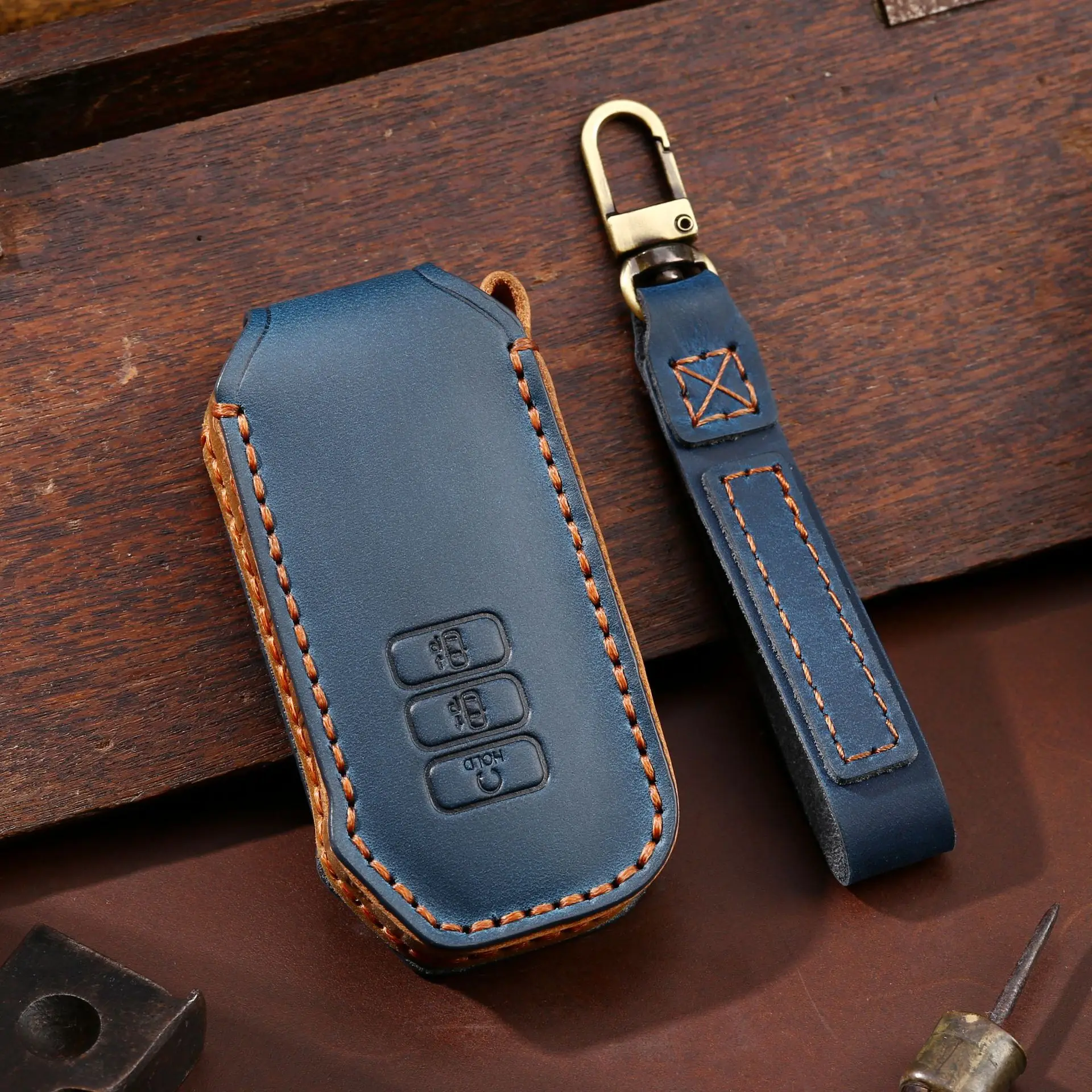 

Leather Key Cover Shell Holder For KIA Carnival Sportage R Seltos Sorento Stinger Cerato K5 2020 2021 Case Remote Key Chain Fob