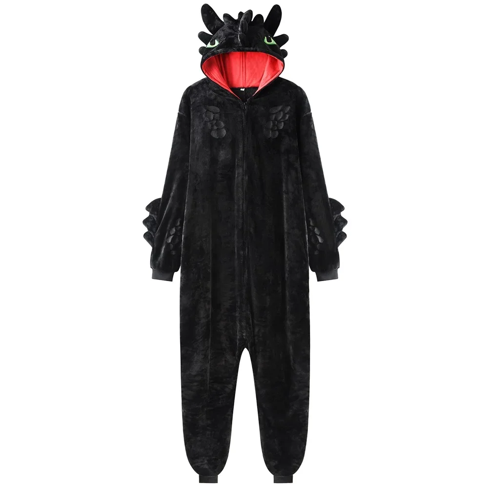 

Anime Black Dragon Kugurumis Unisex Onesie Winter Warm Homewear Flannel Women Halloween Party Outfit Christmas Pajamas