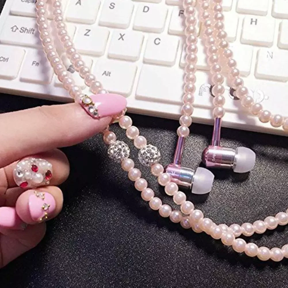 

Earphone Pearl Necklace In-ear Headphone Fashion Shiny Headset