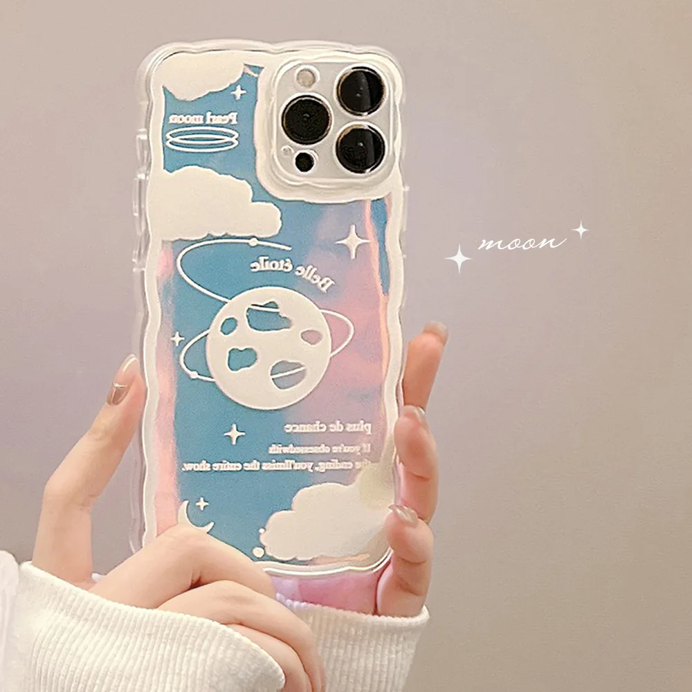 

Dream moon starry sky planet track Cartoon laser art Phone Case For iPhone 13 11 12 Pro Max Xs Max XR X 7 8 Plus case Cute Cover