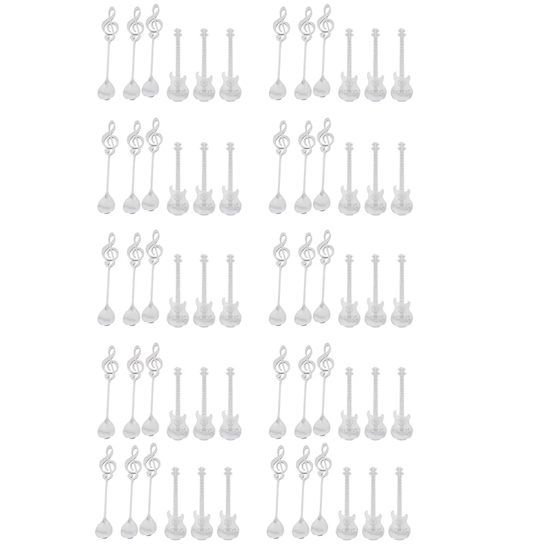 

Coffee Spoons,60 Pack Creative Cute Teaspoons Stainless Steel Staff Musical Notation Shaped (30 Music Note +30 Guitar)