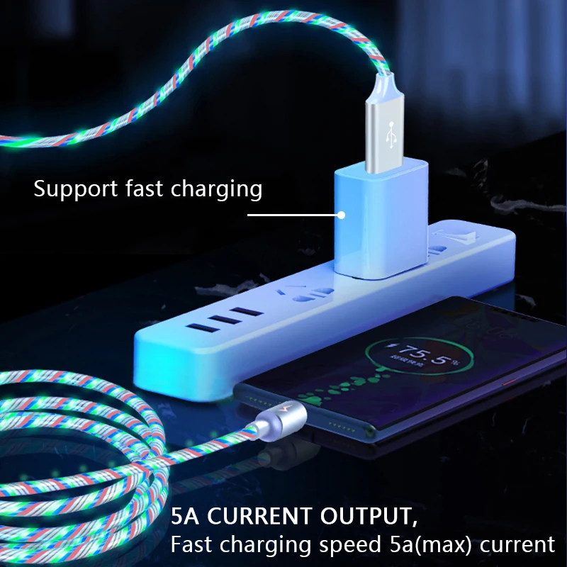 Glowing LED Cable 3A Fast Charging Micro USB Type C High Speed Data Transfer Flowing Streamer Light Cord | Мобильные телефоны и