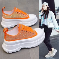 2022 new thick bottom increased fashion white shoes sequins low top colorful silver dad shoes couple rhinestone shoes women