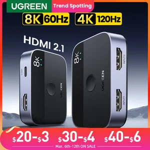 UGREEN HDMI 2,1 Разветвитель переключатель 8K 60Hz 4K 120Hz 2 в 1 выход для ТВ Xiaomi Xbox SeriesX PS5HDMI кабель монитор HDMI 2,1