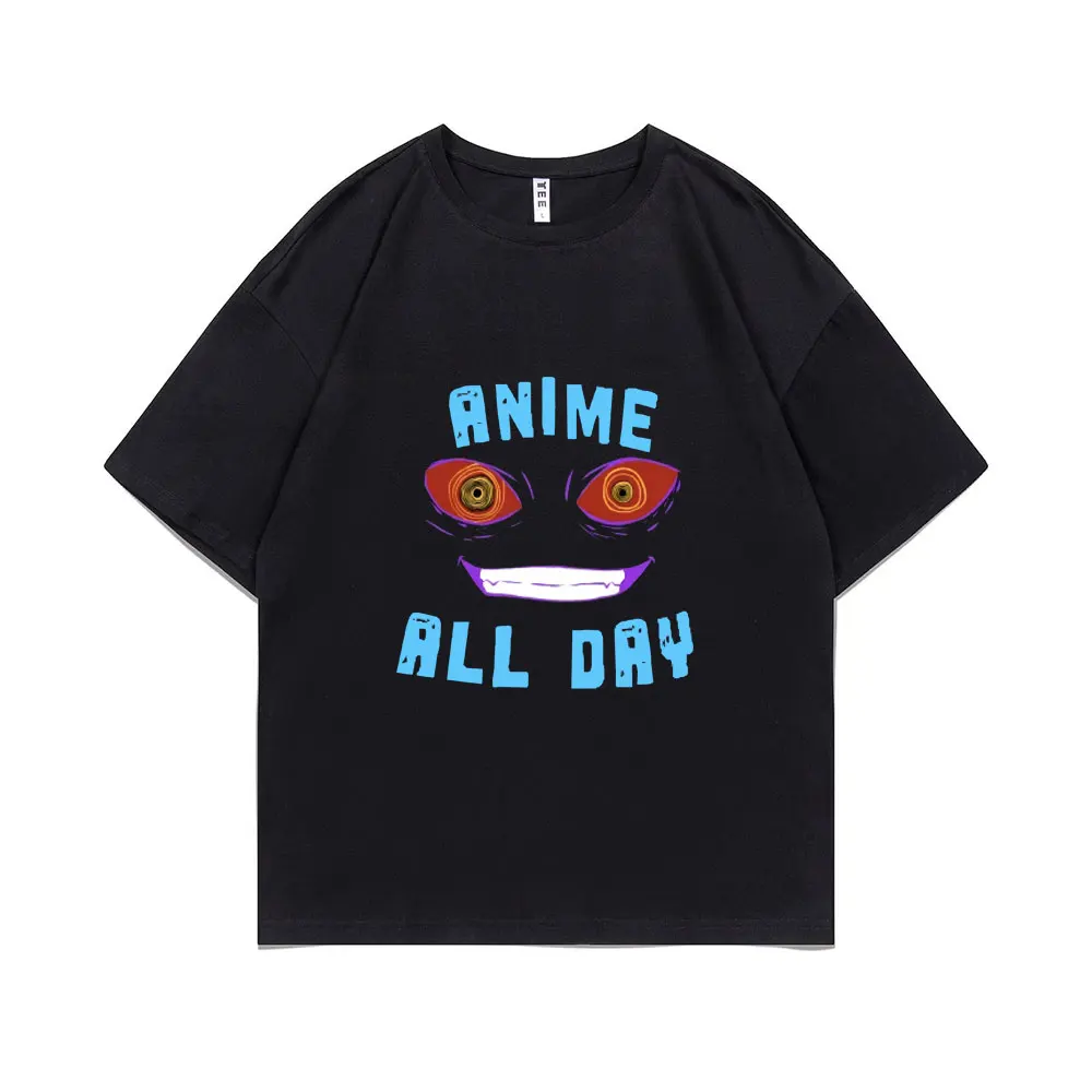 

Anime All Day Face Graphic Print T-shirt Funny Men Women Fashion Oversized Short Sleeve Tshirt Unisex Pure Cotton T Shirts Tops