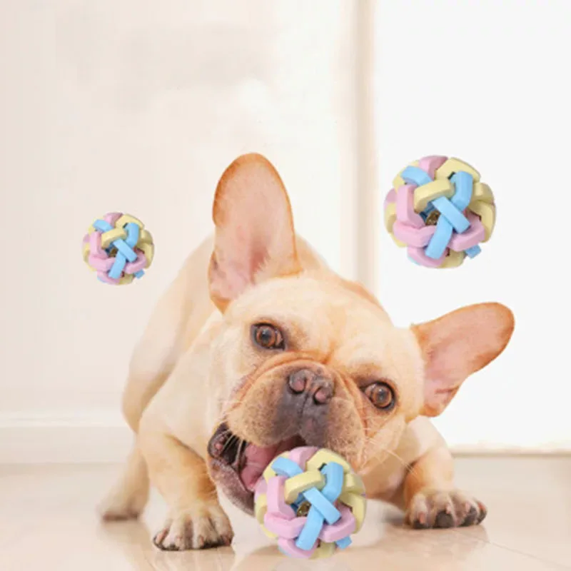 

Жевательные игрушечные мячи для собак, мяч для чистки зубов, Цветной Резиновый тканый мяч с колокольчиком, товары для домашних животных, тов...