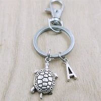 sea turtle europe keyring letter car key chain ring lobster clasp initial charm women jewelry accessories pendants metal