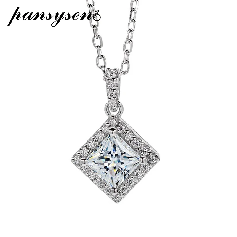 

PANSYSEN Top Quality 100% 925 Sterling Silver 1 CT Real Moissanite Pendant Necklace for Women Bridal Wedding Party Fine Jewelry