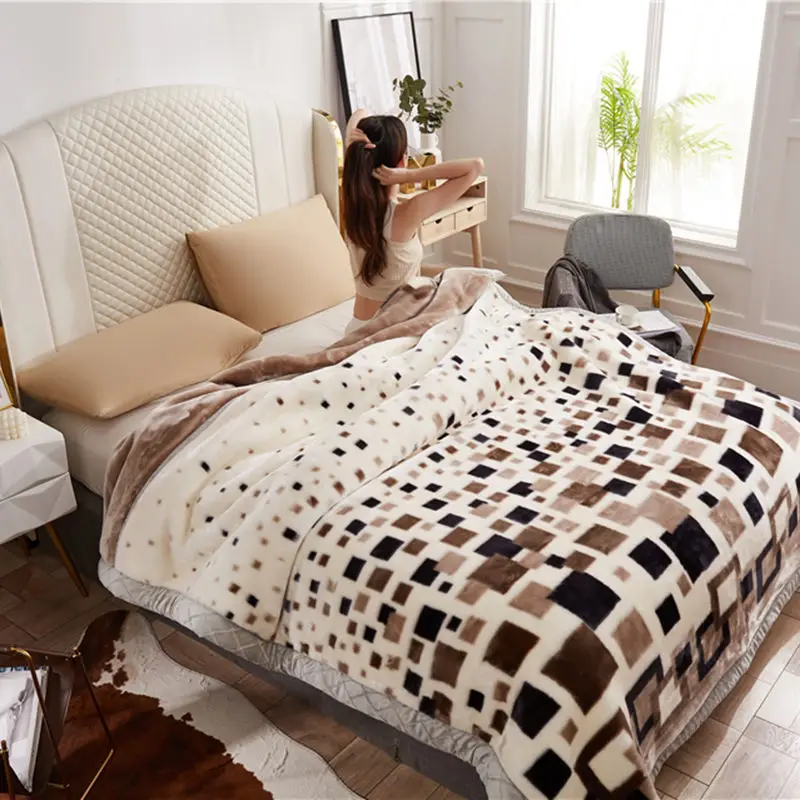 

Thicken Fluffy Fleece Bedspread Super Soft Winter Raschel Blankets Double Layer Faux Fur Mink Throw Weighted Blankets for Beds