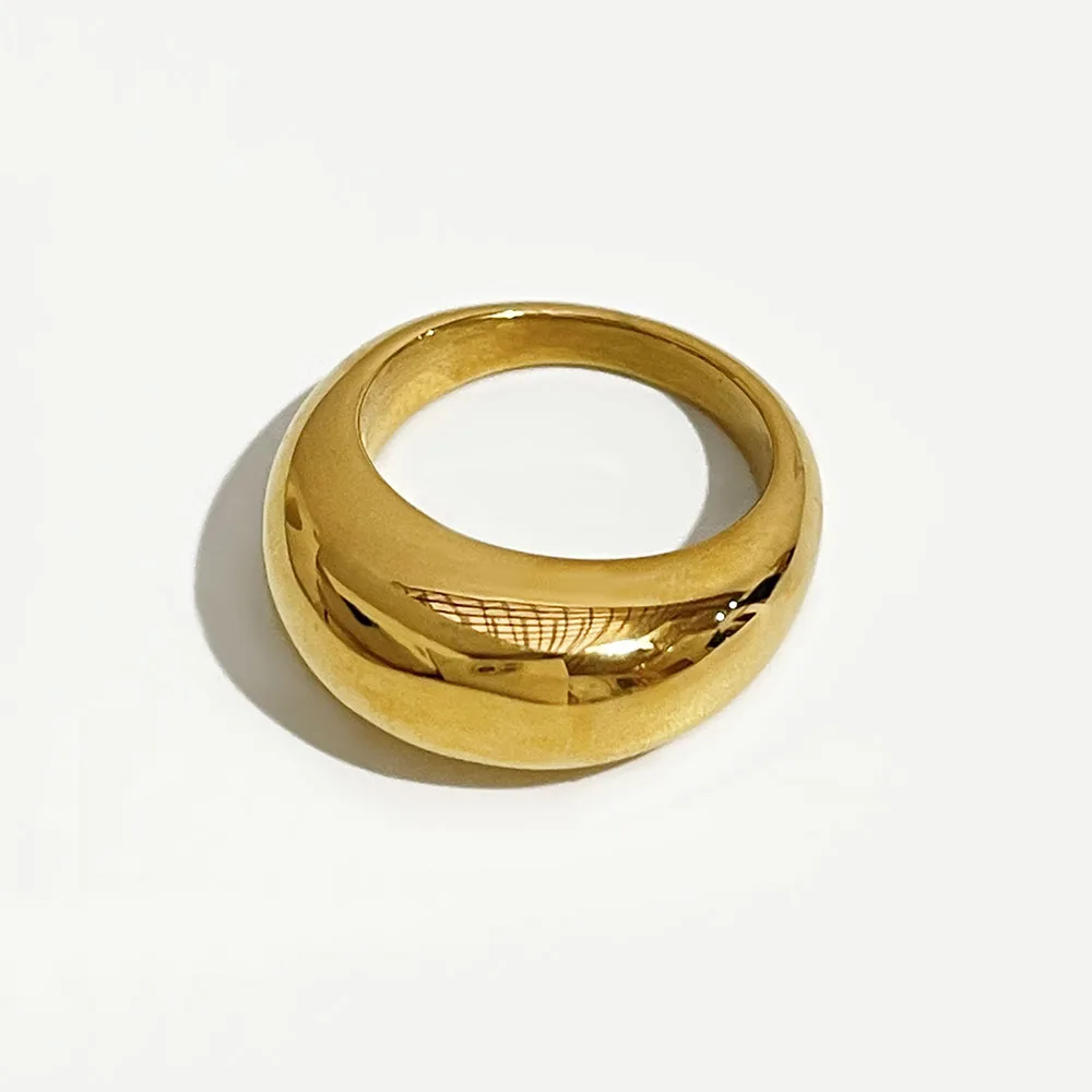 

Peri'sbox Trendy Croissant Dome Stainless Steel Gold Color Rings Minimalist Thick Chunky Ring for Women Stackabled Jewelry