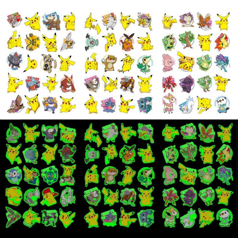

Покемон Пикачу, повторяющиеся светящиеся наклейки для татуировок Покемон Пикачу, игрушки, Мультяшные Детские Временные татуировки, подаро...