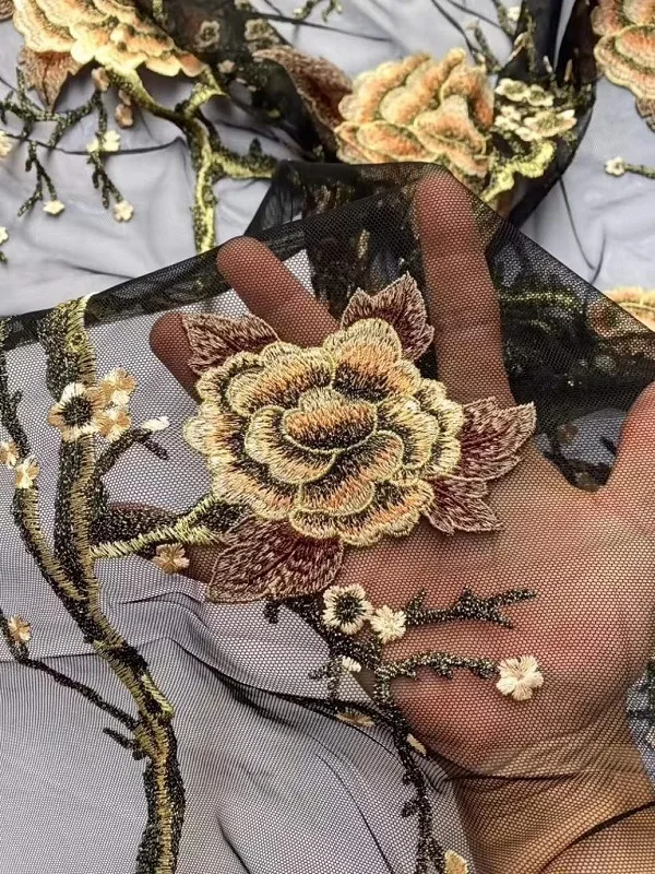 

Antique Women's Hanfu Plum Flower Hibiscus Embroidery Lace Fabric Heavy Embroidery Fabric