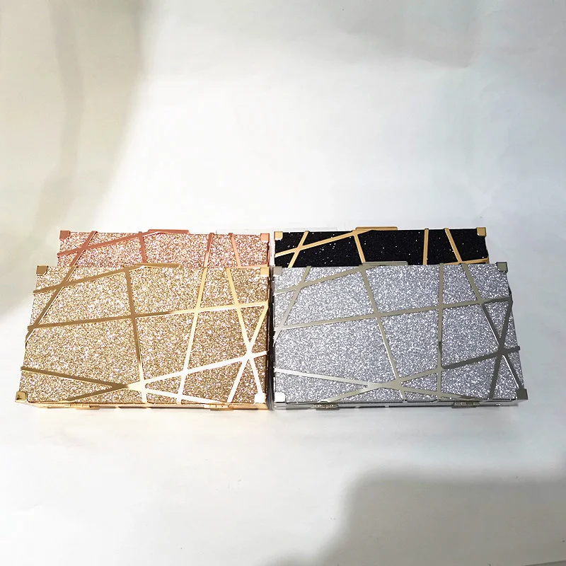 

Women Luxury Box Evening Bag Party Banquet Glitter Wedding Clutches for Female Minaudiere Chain Shoulder Flaps Bolsas Mujer