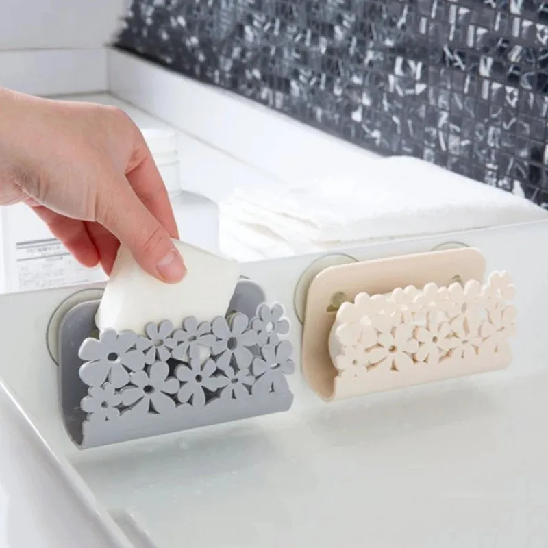 

Drain Soap Holder Sink Suction Cup Racks Flower Hollow Kitchen Sponge Draining Organizers Racks Bathroom Soap Storage Racks New