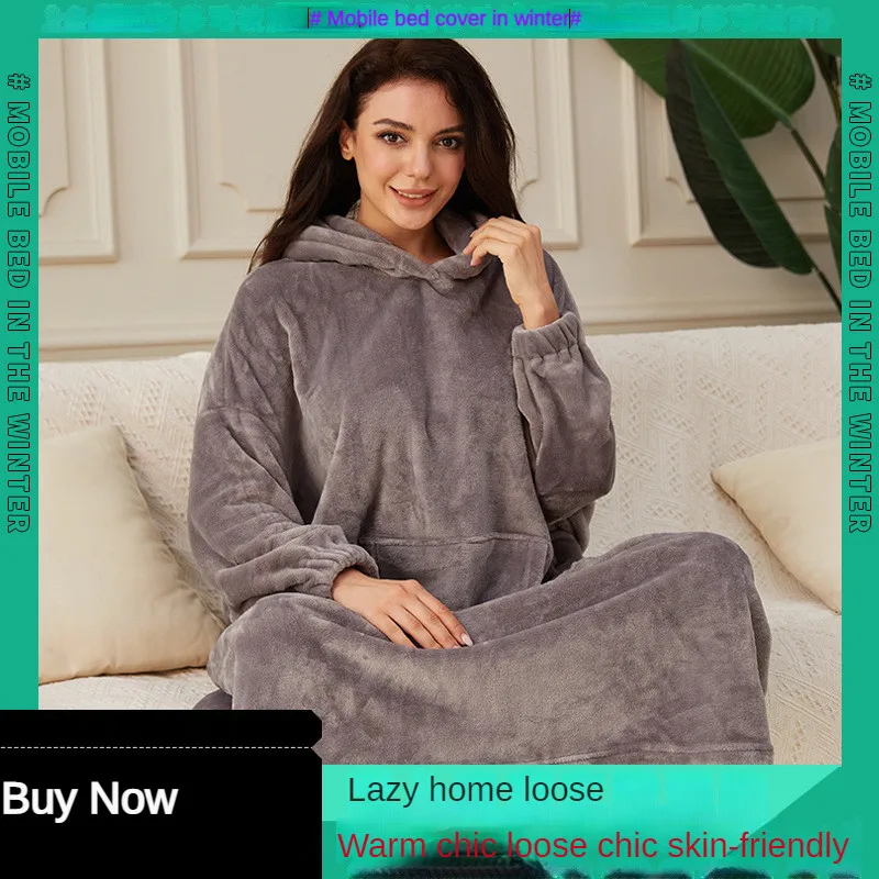 

Oversized Hoodie Blanket Thick TV Hooded Wearable Fleece Blankets For Winter Warm Outdoor Hoody Pocket Female Sweatshirt Manta