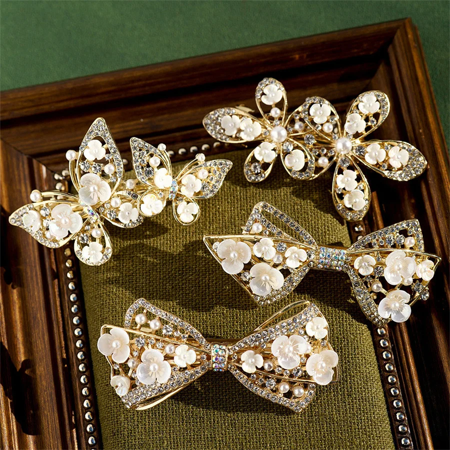 

New Korean version of pearl flowers spring hair clip retro crystal edge clip side clip female fashion casual hair accessories