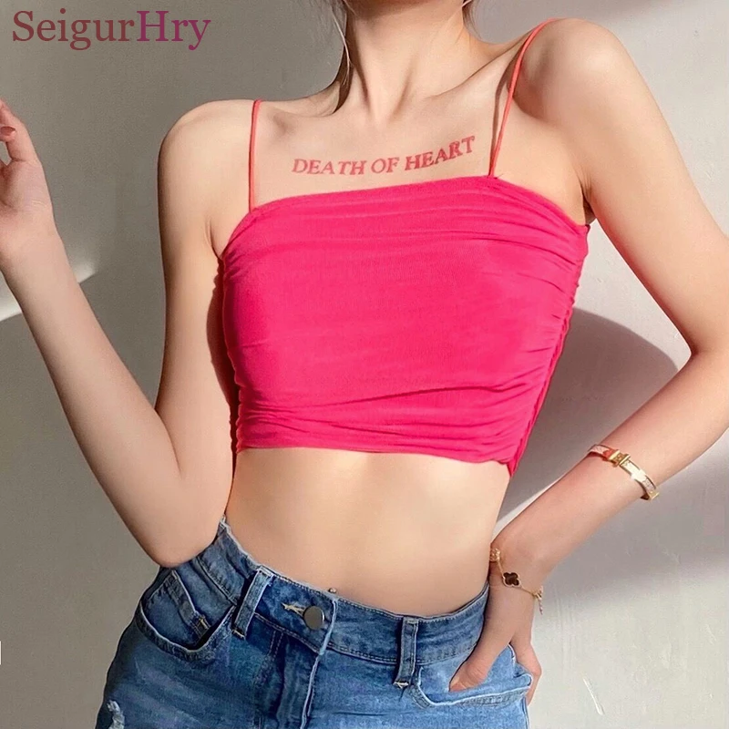 

SeigurHry 2022 Summer Women's Ruched Camisoles Spaghetti Strap Tank Crop Top Sleeveless Basic Seamless Racerback Outfits Shirts