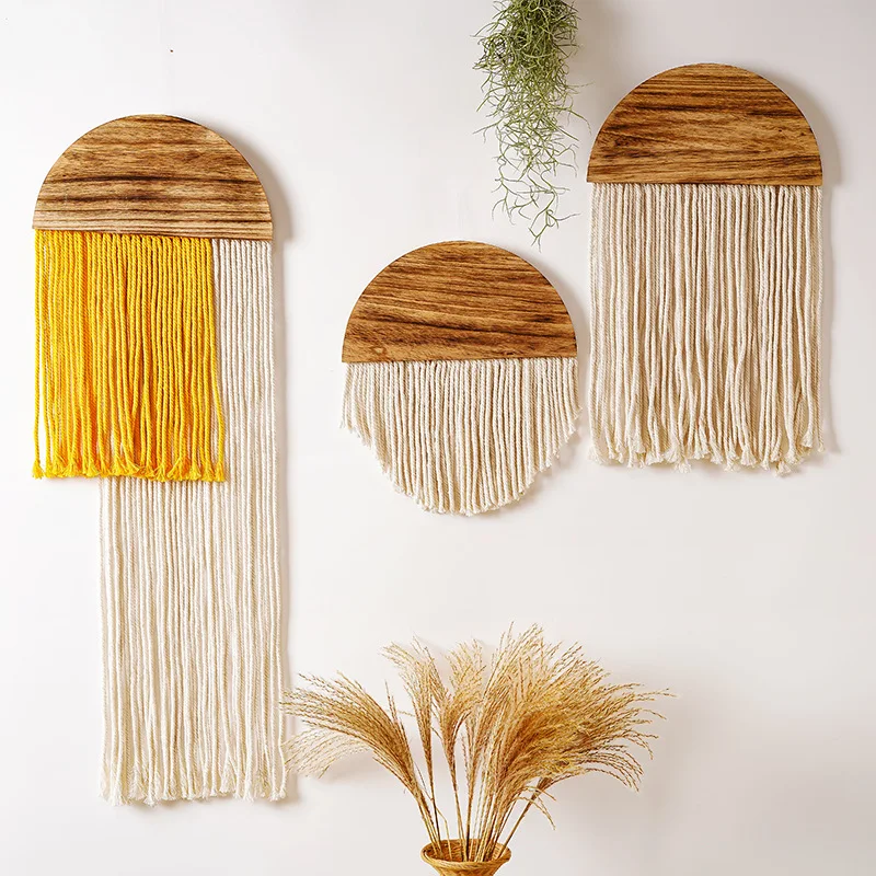 

Aesthetic Macrame Tapestry Wall Hanging Wooden Macrame Tassel Boho Home Decor Art for Dorm Bedroom Nursery Living Room Gift