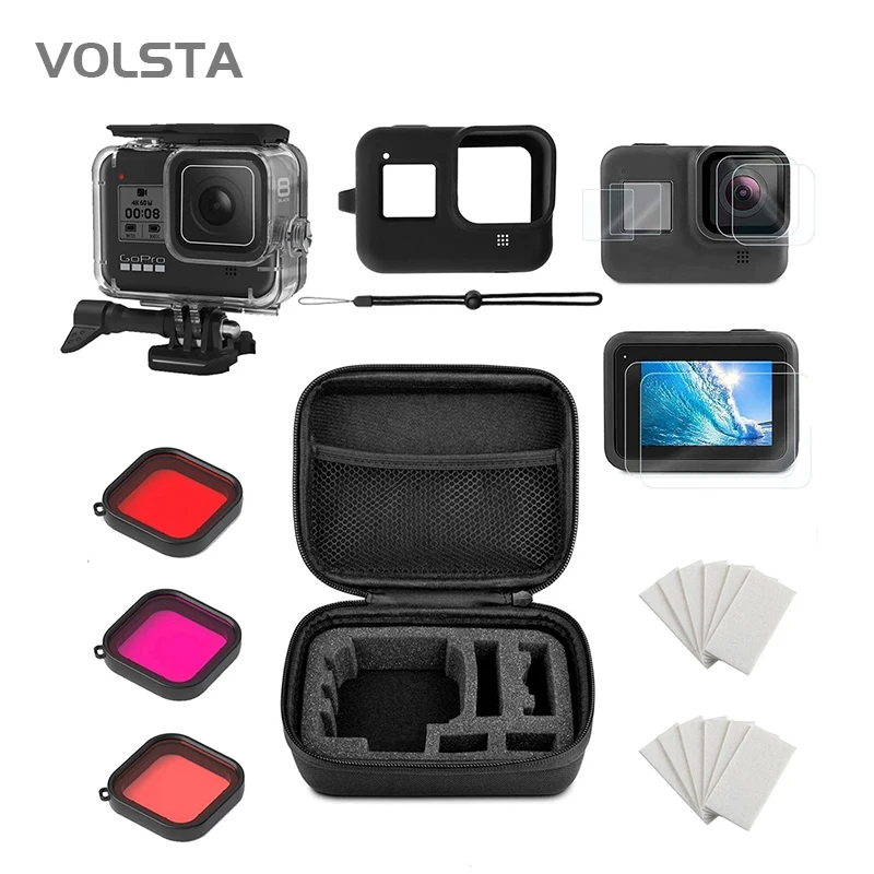 Чехол из закаленного стекла и силикона для Gopro hero 8 водонепроницаемый с красным