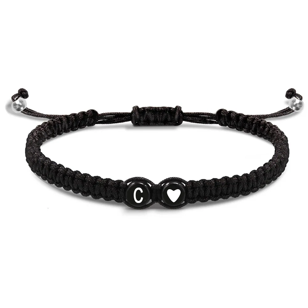 Valentine Days Gifts Beaded Couple Bracelet For Men Initial Letter Adjustable Stretch Black Rope Bracelet Jewelry Gifts