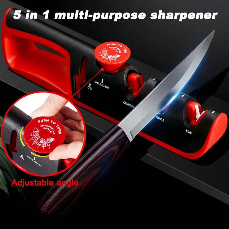 

Knife Sharpener 4 in 1 Diamond Coated&Fine Rod Kitchen Knife Shears and Scissors Sharpening Stone System Sharpening Stone