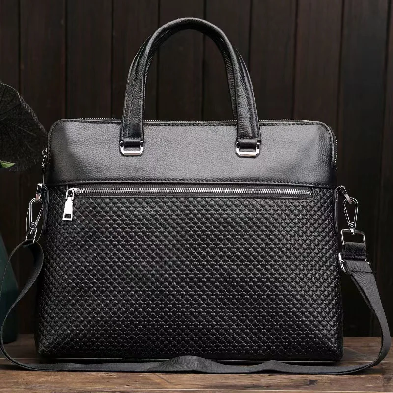 New Business Men Executive Briefcase With Zipper Leather Handbag For Documents Luxury Shoulder Messenger Bag Male Laptop Bag