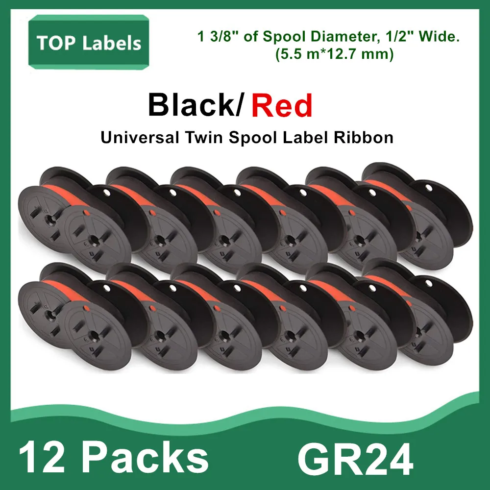 

Universal Typewriter Ribbon Twin Spool Combo Pack - 1/2" Cloth GR24 Ribbons Black Color Red Color 12.7mm*5.5m