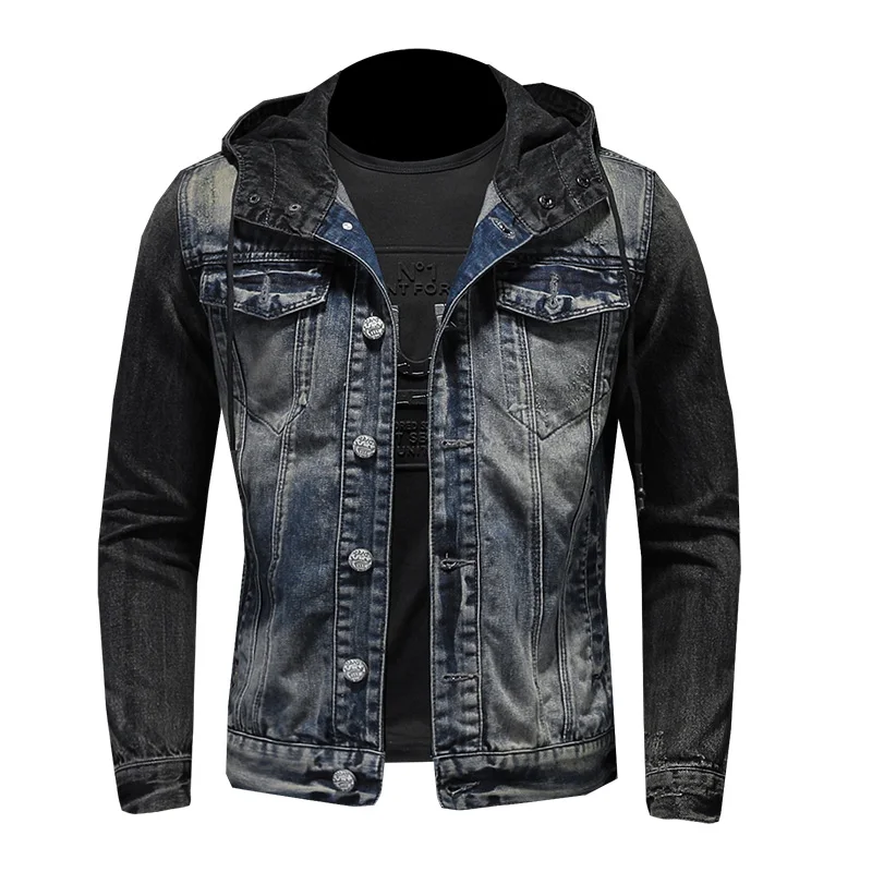 

Men Denim Jacket Streetwear Hip Hop Men's Hooded Jean Jackets Male Casual Loose Outerwear Spring Korean Fashion Slim cowboy Coat