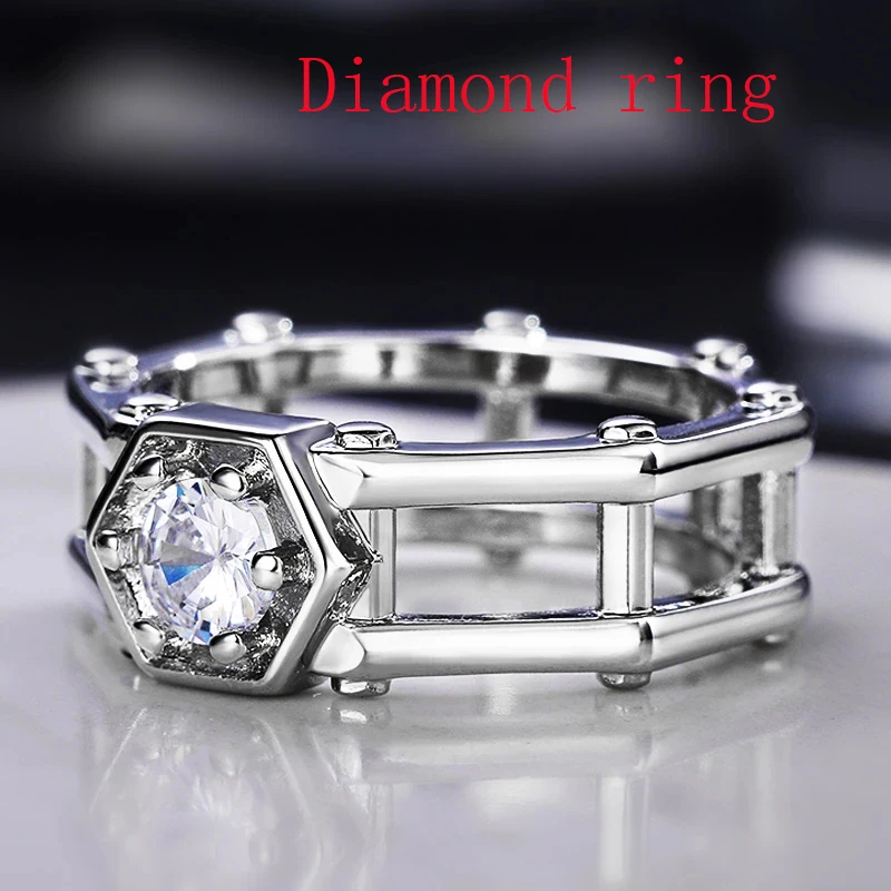 

HOT Solitaire Rings Women Round Cubic Zirconia Personality Party Finger Ring Metal Geometric Shape Female Fashion Accessories