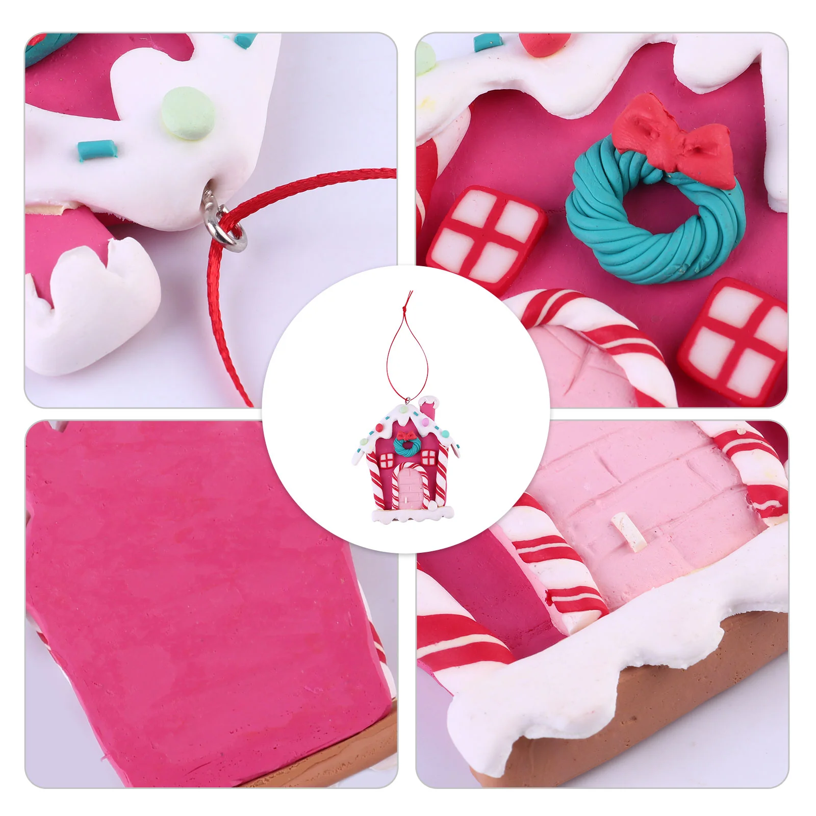 

1 Set 2 Pcs Christmas Decorations Polymer Clay House Pendants (Assorted Color)